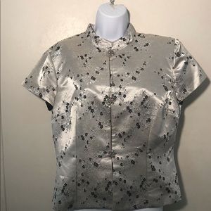 Cachet Ladies Silver Oriental Style Top, Sz 12